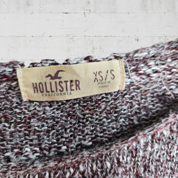 Hollister Heathered Red Southwestern Cropped Boat Neck Knit Sweater Size Small - Picture 3 of 5